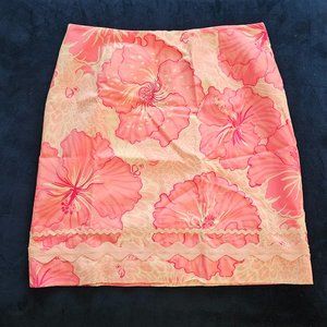 (EUC) Lilly Pulitzer Pink Floral Print Ric-Rac Trim A Line Skirt Size 6